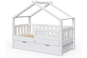 VitaliSpa Letto montessori bambini Design, Bianco, 70x140 cm con cassetto
