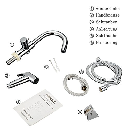 KINSE Chorm Ausziehbare Kaltwasserhahn Waschbeckenarmatur Kaltwasser Spültisch Armatur mit Spritzpistole für Küche und bad - 7
