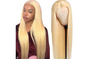 Creuost 4x1 Swiss Lace Frontal Wig Human Hair Straight Glueless Perruque Naturelle Brésilien Brazilian Virgin Hair Unprocessed Minimal Tangle 150% Density #613 Light Blonde For Women 20 Inch