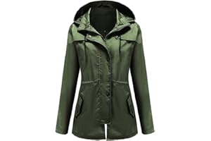 YUNCLOS Femme Blouson Veste de Pluie Mi-Long Imperméable Léger et Respirant Veste à Capuche Coupe-Vent d'Extérieur