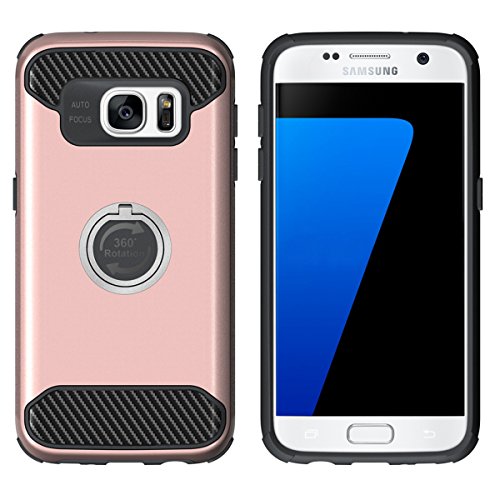 Galaxy S7 Edge Hülle,Galaxy S7 Edge Tasche, Ukayfe Stoßfestes Etui, [Heavy Duty Serie] Samsung S7 Edge Dual Layer Armor Case Silikon TPU Schale + PC Farbenrahmen Dual Layer Schutzhülle [Shockproof] Handyhülle Drop Resistance Schutz Handy Hülle mit 360 Rotating Ring Grip Holder Ständer für Samsung Galaxy S7 Edge, Rose Gold - 3