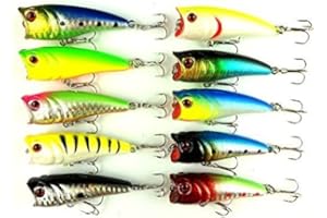 LENPABY 10 pcs/lot Dur en Plastique Popper Topwater Flottant Leurres de Pêche Surface d'eau Basse Appâts Crochets Attaque 6 cm 7g