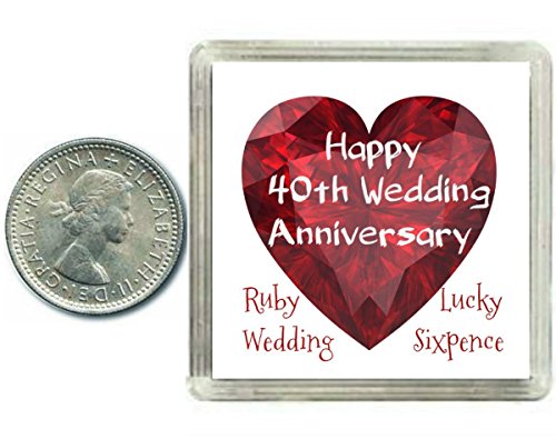 Lucky Sixpence Coin (Glücks-Cent) zum 40. Hochzeitstag, Rubin, Geschenk