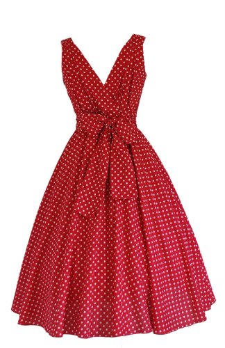 40's 50's Vintage Style Red Polka Dot Full Circle Cotton Dress (14)