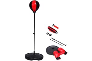 GREENSEN Supporto per boxe con palline da boxe Sacco da boxe regolabile in altezza Set da boxe con palline da boxe Sacco da boxe regolabile a 360 ° Cuscinetto a sfere girevole Supporto da boxe con guantoni e p