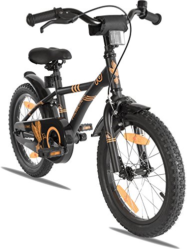 PROMETHEUS Kinderfahrrad 16 Zoll Jungen in Schwarz-Matt & Orange mit Metallic Stützrädern | Seitenzugbremse und Rücktrittbremse | ab 5 Jahren | 16“ BMX Edition 2017 - 5