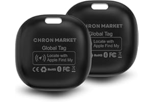 Chron Market Air Tag, Bluetooth Gps tracker auto, localizzatore oggetti, Cani, chiavi, Gatti, Borse, Valigie, Batteria Sostituibile, (Compatibile solo iOS, App Dov'è) (CONFEZIONE DA 2 PEZZI, NERO)