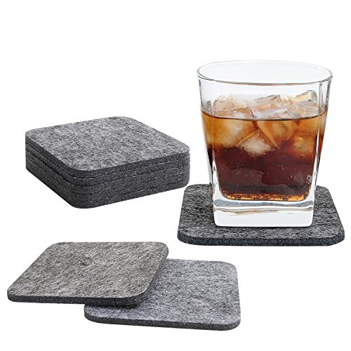 Premium Filz Untersetzer in Dunkelgrau | Hochwertiges 8er Set aus 100% Merinowollfilz| Quadratische From 10 x 10 cm und 5 mm ‚extra dick‘ | Filzuntersetzer für Gläser, Tassen, Vasen - 2