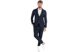 GIOSAL Outfit Uomo Abito Completo Lino Giacca Monopetto Pantalone Classico Tinta Unita Taschino a Pochette