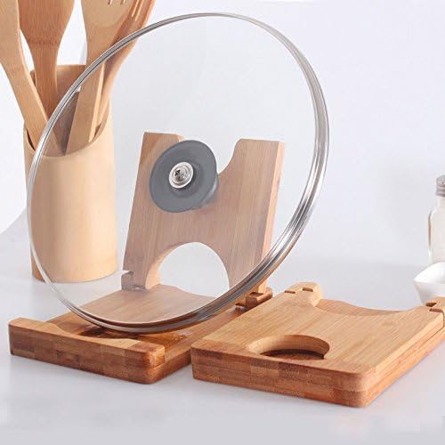 Hifina Foldable Bamboo Pan Pot Rack Cover Lid Rest Stand Spoon Holder