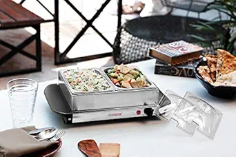 Clearline Food Warmer Cum Buffet Server with 2 Pans (2x1.5 L, Silver)