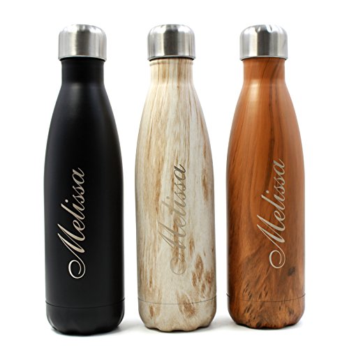 FunnyGuys Bottiglia personalizzata con incisione su doppia parete, per bambini, damigella d'onore, amici, insegnanti, allenatori, in acciaio inossidabile, 500 ml, Nero