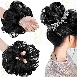 Sanas 1Pc Hair Extensions And Wigs Womens and Girls Synthetic Hair Bun Extension Rubber Bands Extension, Add Volume to Hair Bun Juda Rubber Band (Natural Black, 35gm) - Pack of 1