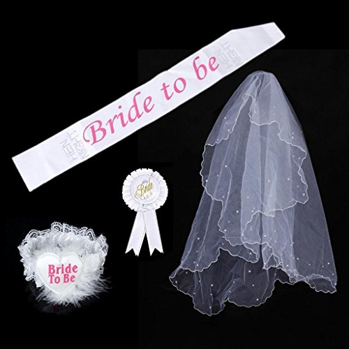 Veewon Braut zu setzen Rosette Badge Sash Garter Veil Hen Night Bachelorette Party Zubehör-Kit