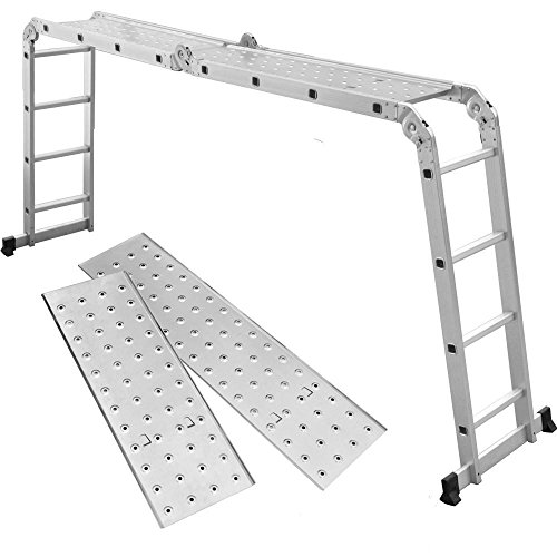 Yahee 470cm Mehrzweckleiter Anlegeleiter Klappleiter Gelenkleiter Leiter mit zwei Gerüstplattenset 6 in 1 Funktion - 9