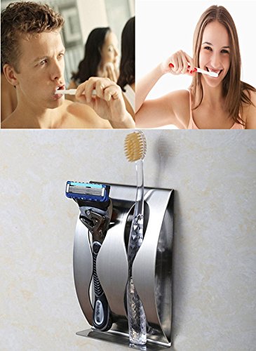 Zahnbürstenhalter, toothbrush holder, Edelstahl, Wand befestigter, Haltbar Badzubehör, 3M Klebstoff zur Wandmontage, 2 Löcher - 4