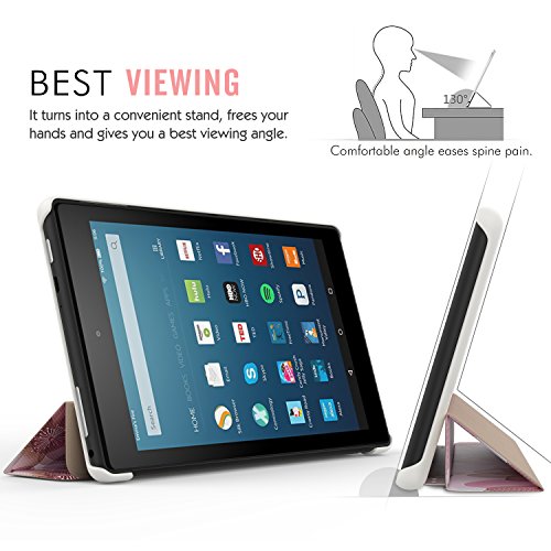 MoKo Hülle für Fire HD 8 2016 – Ultra Slim Lightweight Schutzhülle Smart Cover mit Auto Schlaf / Wach Funktion und Standfunktion für Fire HD 8 Tablet (6. Generation – 2016), Blumen Violett - 6