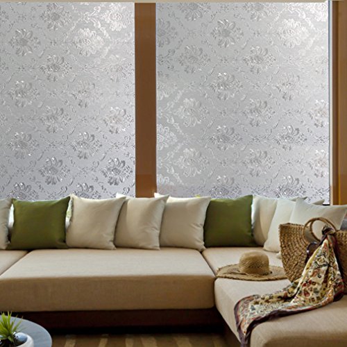 KINLO® Sichtschutzfolie 90x200cm Fensterfolie selbstklebend folie für fenster aus hochwertigem PVC folie büro möbelfolie klar Dekorfolie blumen folie statisch 2 Jahren Qualitätgarantie - 3