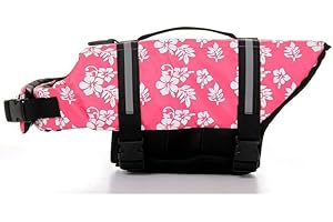 SHTGOI Giubbotto di salvataggio riflettente per cani con manico di salvataggio per animali domestici, giubbotto di salvataggio per cuccioli, gilet di sicurezza per nuoto, canottaggio, acqua, fiori