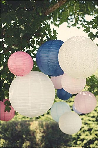 Furuix 18 PC Laterne Dekorationen Junge Baby Dusche Dekorationen Weiß und Baby Blau Gemischte Gewebe Pom Pom Blume und Papier Laterne Party Gefälligkeiten Hochzeit Geburtstag Dekor Papier Dekorationen - 6