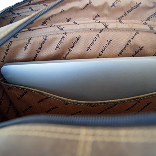 BARON of MALTZAHN Aktentasche mit Laptophülle GOETHE aus braunem Leder + Lederpflege - 6