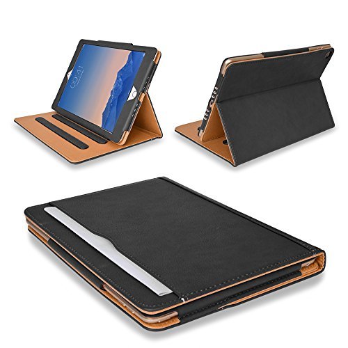 MOFRED® Black & Tan iPad Air 2 (Launched 2014) Leather Case-MOFRED®- Executive Multi Function Leather Standby Case for Apple iPad Air 2 with Built-in magnet for Sleep & Awake Feature -- Independently Voted by 