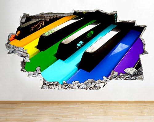 C043 Colourful Piano Keys Music Smashed Wall Decal 3D Art Stickers Vinyl RoomKids Bedroom Baby Nursery Cool Livingroom Hall Boys Girls
