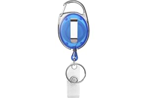 KARTEO Porte-badge enrouleur bleu avec mousqueton, clip de ceinture pour porte-carte, porte-badge, clés, mousqueton porte-clé avec clip en métal et boucle en vinyle
