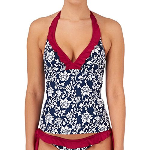 Pour Moi 7101 Aloha Underwired Halterneck Plunge Tankini Top Blue Blue 32DD