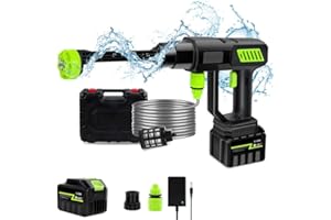 Kouamor Nettoyeur Haute Pression, 120 Bar, Pistolet Nettoyeur Portable, Tuyau 5m, 6-en-1 Multi-Usage Buse pour Le Nettoyage (1 x Batterie)