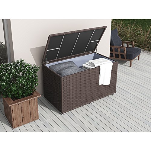 XXL Kissenbox wasserdicht Polyrattan 950L Braun Auflagenbox Gartenbox Gartentruhe Aufbewahrungsbox - 7