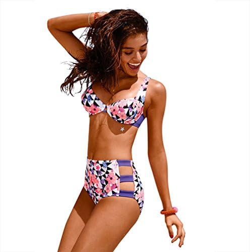WJPT Women Bikini Sexy Triangle Halter Neck Print Top Swimsuit Beachwear Bathing Bikinis Set for Ladies Swimming (S)