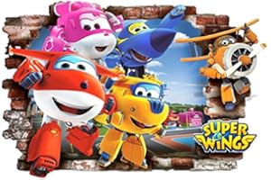 INFANS Super Wings Adesivi da parete 3D rimovibili in PVC Home Decor per camera da letto Sticker Super Wings Wall Paper Stickers per la cameretta dei bambini, decorazione murale dimensioni 57 cm x 85 cm