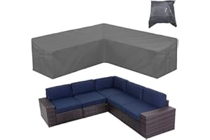 Patio Furniture Sectional Couch Sofa Cover Skyour Gray Weatherproof Heavy Duty 420D Oxford Outdoor L Shaped Sectional Garden Rattan Corner Sofa Furniture Protector Covers (V-Shape: 84x84in)