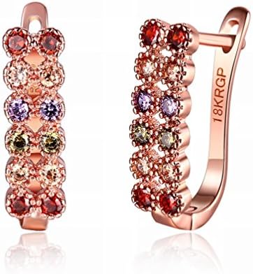 a Pair of Ladies Small and Exquisite Double Row Diamond Stud Earrings Rose Gold Jewelry / Anti-allergic / Crystal Element Earrings,As Show