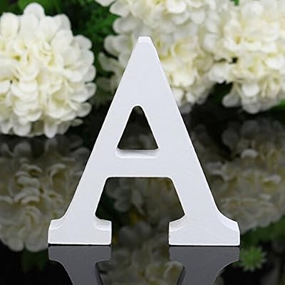 Freeas Décoratif Bois Lettres, 26 Alphabet Blanc Lettres en Bois pour Déco Nom des Enfants Fête d'anniversaire de Mariage Décoration de Maison et de Chambre à Coucher (A)