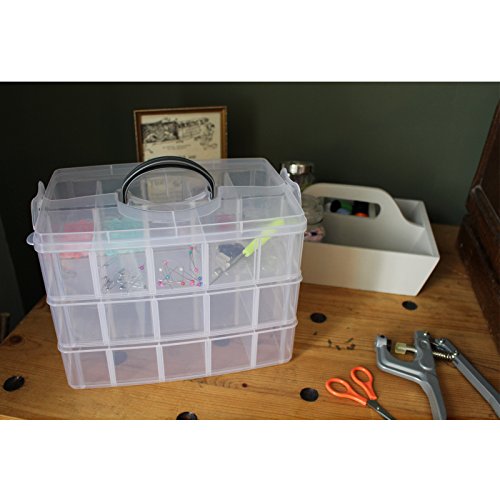 Kurtzy 3-stöckige Aufbewahrungsbox aus durchsichtigem Kunststoff, stapelbar – für die Organisation von Nähfäden, Spulen, Perlen, Beautyzubehör, Nagellack, Schmuck, Kunst- & Handwerkzubehör – 30 Fächer - 5