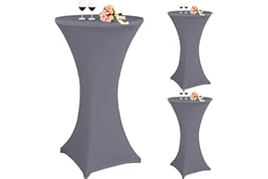 PESONLOOK 3er Set Stehtischhusse Stretch für Bistrotische Ø 60-65 cm Elegant, Verstärkung im Fußbereich, 40°C Maschinenwäsche, Stretchhusse für Stehtische und Bistrotische (60×110cm, Hellgrau)