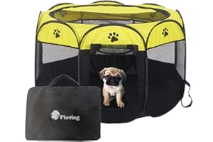 Floving Parc Portable pour Animaux de Compagnie Cage de Taille Moyenne extérieur, résistant à l'eau Grande Taille (M, Jaune)