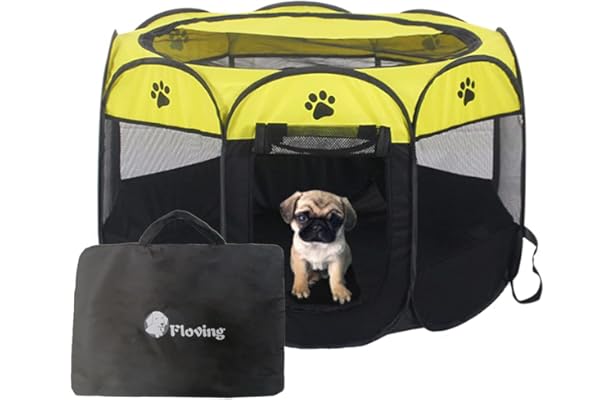 Floving Parc Pliable Portable 73x73x43cm Parc pour Animaux de Compagnie intérieur/extérieur -8 Panneau, résistant à l'eau (Jaune)