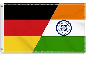 PETITE PINE Large 90 x 150 cm Germany India Flag, Large 150D German Indian Friendship Banner, Durable Germany Flag Doube Side Print Decor Brass Eyelets Large India