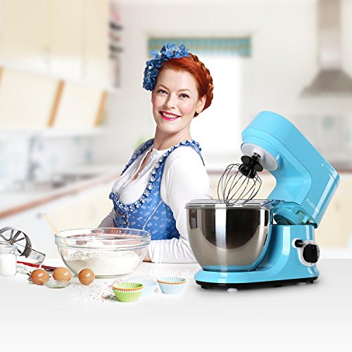 Klarstein Carina Azzura Küchenmaschine Teigknetmaschine (800 Watt, 6-stufige Geschwindigkeit, 4 Liter Schüssel) blau - 3
