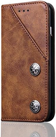Retro Cover for iPhone X, DaGeLon Fashion Chic Flip Robust Gorgeous Case Excellent PU Leather Luxury Folio Case Magnetic Closure Vintage Shell Shockproof Protective - Brown
