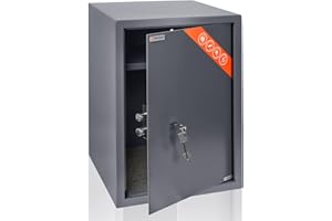 Brihard Business XL Coffre-fort avec Serrure de Qualité Supérieure à Clé, 50x35x36cm (HxWxD), Gris Titane