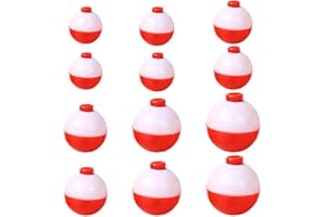 ZGIOPGEIN 12 Pcs Fishing Snap-On Floats 6 Sizes Hard Float Bobbers Round Carp Floats Red & White Buoy Float for Outdoor Fishing