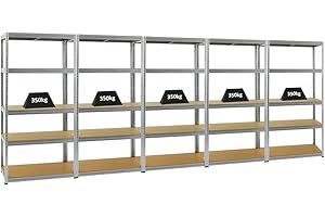 ‎PROREGAL PROREGAL Mega Deal 5er-Set Schwerlastregale Slim Elephant 180x90x45cm mit 5 Ebenen Fachlast 350kg Verzinkt