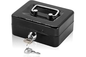 LTSTOR Caisse avec Serrure à clé, Tirelire portative en métal à Double Couche et 2 clés pour la sécurité 12.5 * 10 * 5.6cmm(S, Noir)