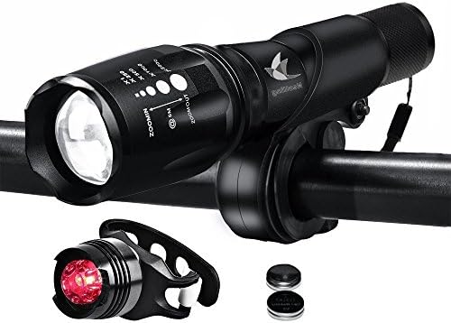 QITAO® Bike Lights, Super Bright Bike light set, Mountain Bike Light, 3 Light Modes, Cycle Lights LED bike light, 900lm, Water Resistant, Easy to Mount Headlight front bike light with Back Tail lights (Black)