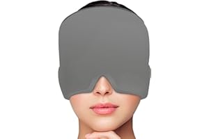 YFCVIP Migräne Maske, 180° Abdeckung Einstellbar Migräne Mütze Migraine Relief Cap Kühlpads Gel Kaltkompressionstherapie-Kühlpack für Kopfschmerzen | geschwollene Augen | Nebenhöhlen | Nervosität (Gris)