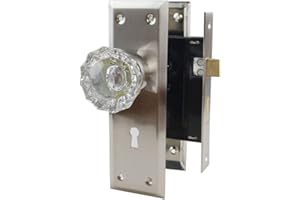 NUZAMAS Old Time Ensemble de boutons de serrure à mortaise en verre avec squelette et plaque en alliage de zinc, boutons de porte avec clés, double ouverture, serrure de chambre à coucher